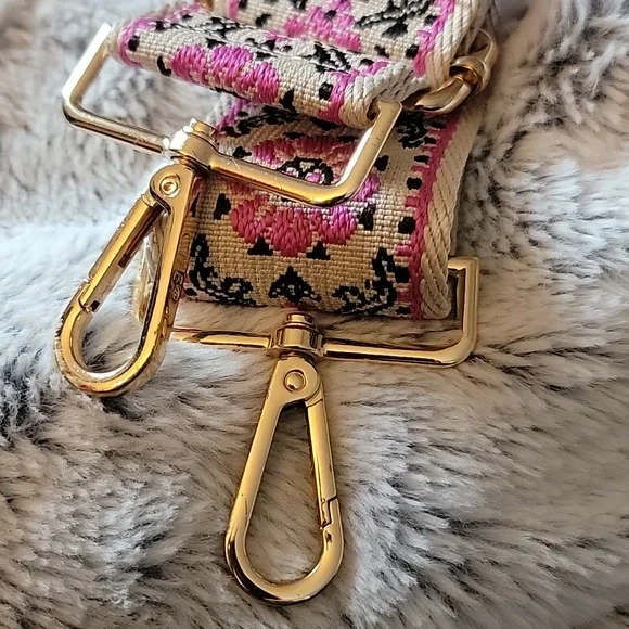 Embroidered Purse Crossbody Adjustable Strap 2 Inches Wide Purple Pink Black - Picture 4 of 6